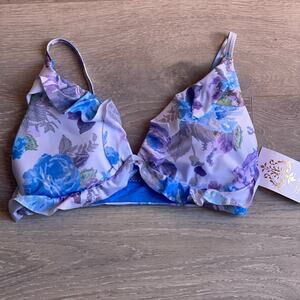 Becca White and blue floral bikini top L